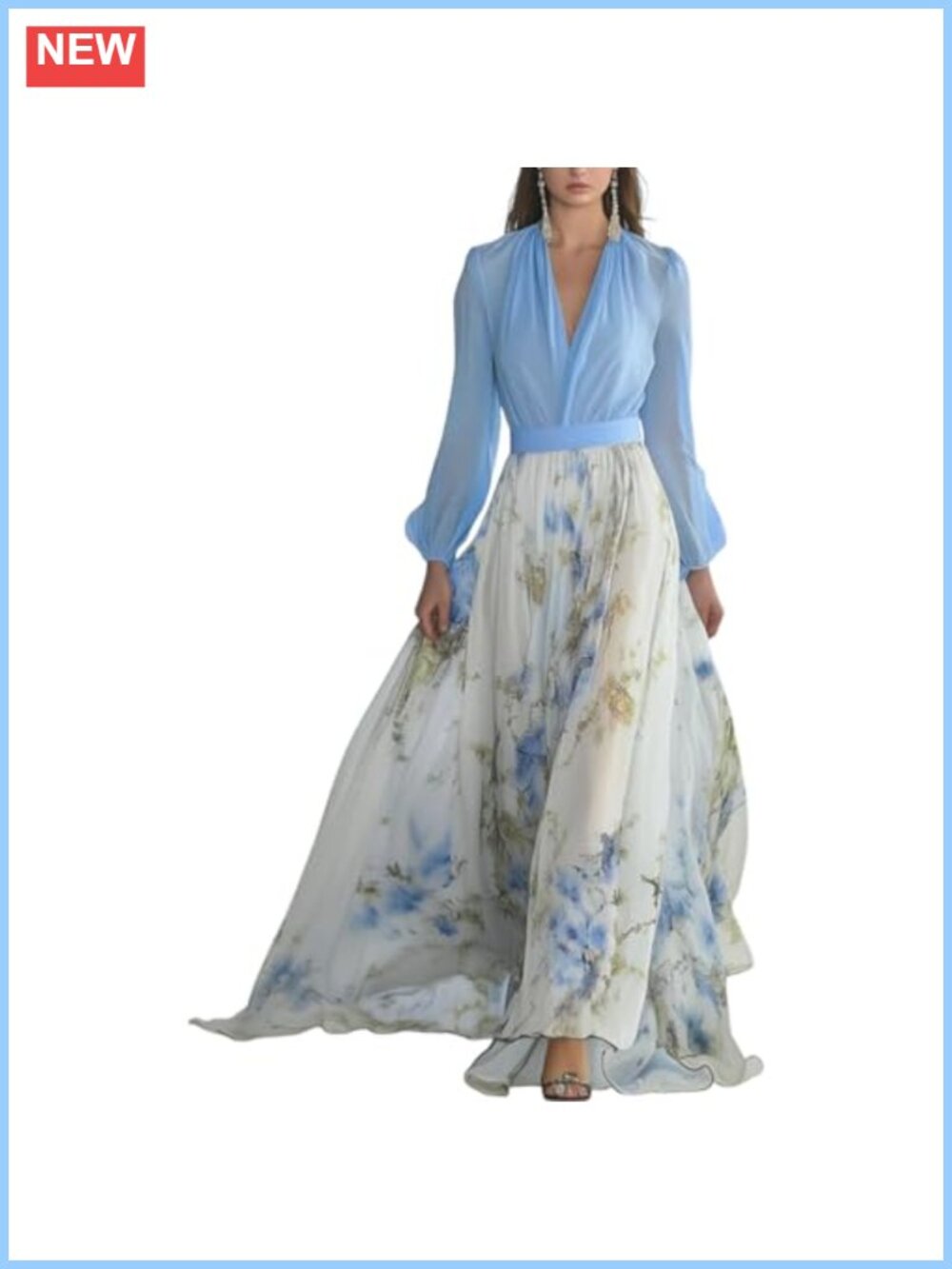 Chiffon Floral Boho Maxi Dress Long Sleeve Empire Waist Wedding Guest